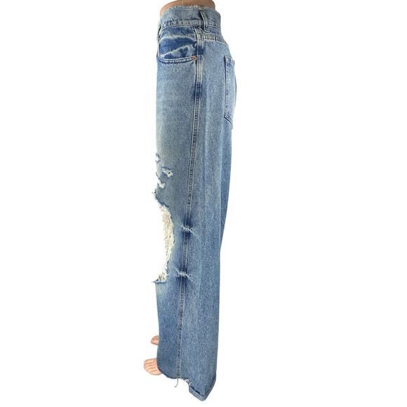 Ser.O.Ya Womens Blue High Waisted Distressed Wide Leg Baggy Denim Jeans Pants 31 - Picture 2 of 5